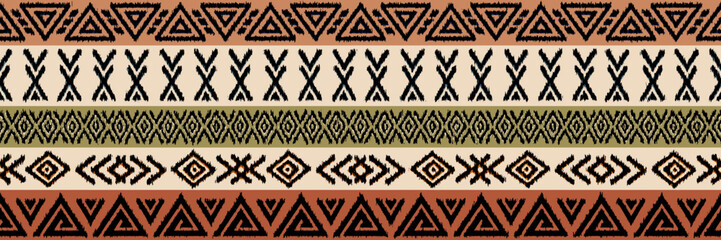 Seamless border, ethnic geometric ornament, tribal pattern African or Indian vector design