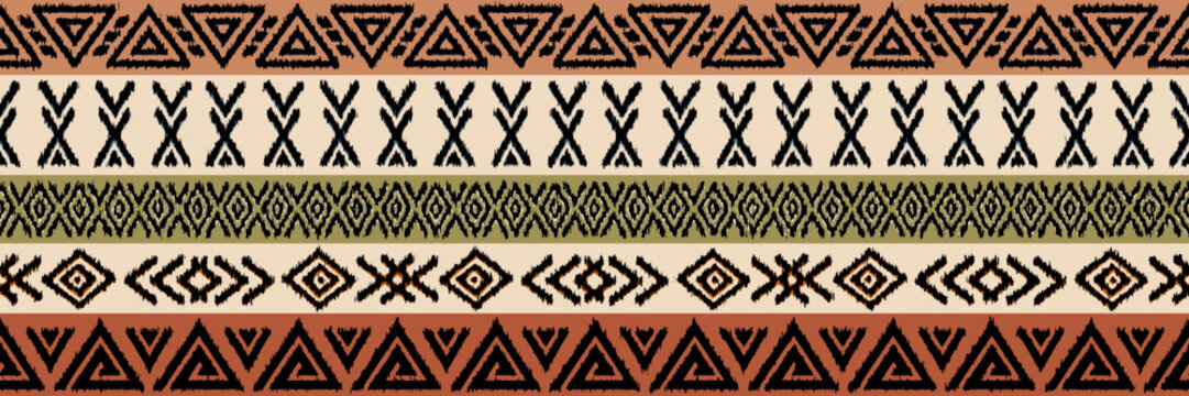 Seamless border, ethnic geometric ornament, tribal pattern African or Indian vector design