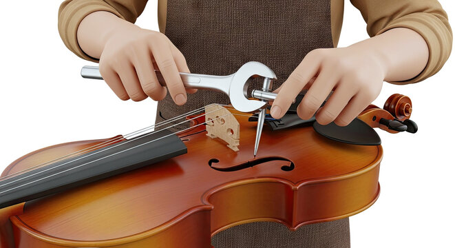 Violin repair with wrench and tuning peg