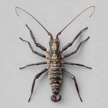 A captivating macro photograph of a whip scorpion, showcasing the intricate details of its exoskeleton and unique features.