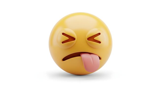 A yellow 3D emoji face showing an expression of extreme disgust with squinted eyes and tongue sticking out