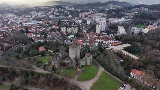 Aerial view of Guimaraes Castle, Portugal