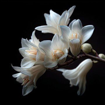 Delicate White Jade Vine Hybrid Blossoms on Black Background