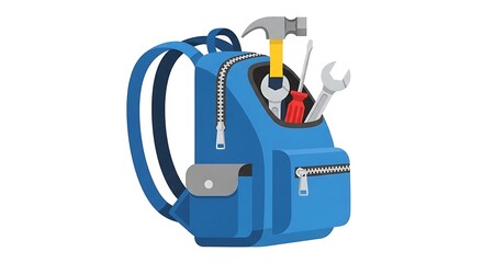 Naklejka premium Blue backpack with tools.