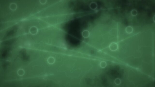 Abstract green background with circles, lines, and splotches