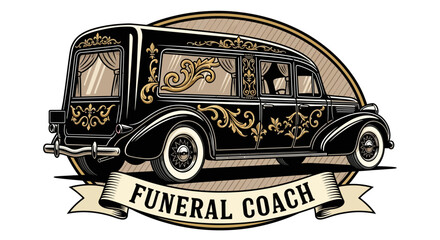 Vintage funeral coach hearse illustration.