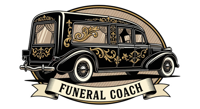 Vintage funeral coach hearse illustration.