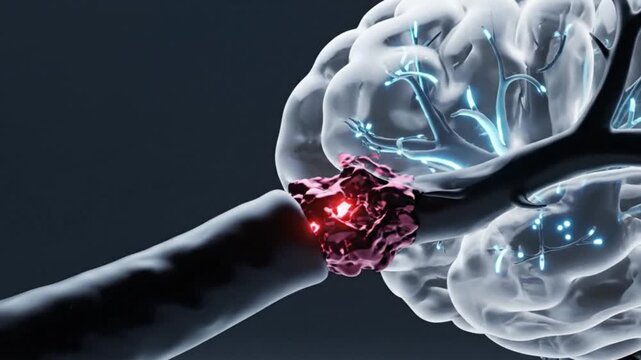 Advanced Medical Imaging of Cerebrovascular Accident, Ischemic Stroke Pathology on Premium Glass Brain Model for Healthcare Campaign