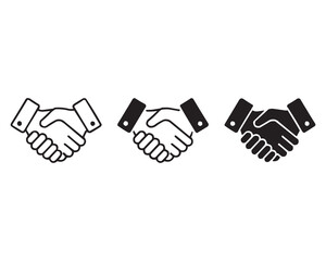Obraz premium Handshake Line Icon Set – Business Partnership Agreement Symbol Vector. Partnership deal, corporate trust contract thin outline icon. Vector isolated pictogram perfect for web and app or infographic