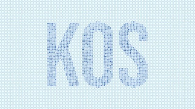 Kos dotted map animation. Digital style shape of the island. Kos shape and title blue dots appear with flickering effect. Greece. Modern Intro, outro, title, logo video.