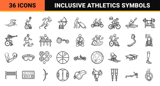 Minimalist Adaptive Sports Monoline Outline Symbolism for Inclusive Athletics and Para-Sport Equipment Design