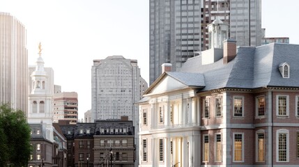 Fototapeta premium Urban Skyline with Historic Building and Modern Architecture in City Center at Sunset