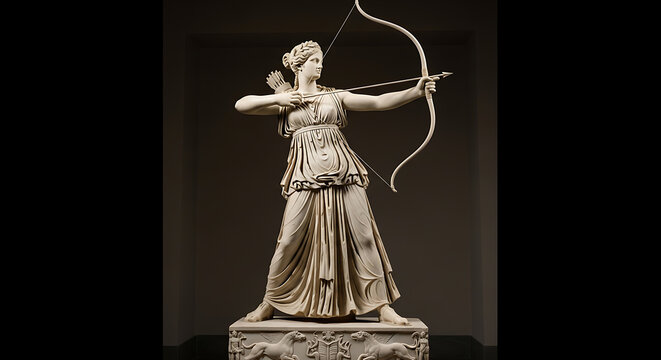 Classical statue of diana the roman goddess of hunting on transparent background