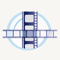 Fototapeta premium Stylized illustration of vintage film strips crossing over a circular blue background.