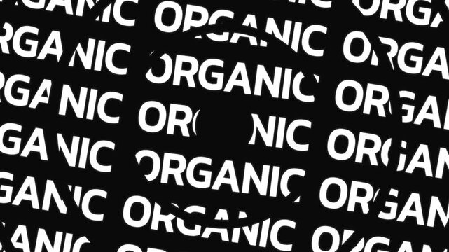 Concentric circular text paths rotate in opposite directions displaying the word organic repeated around a center space.