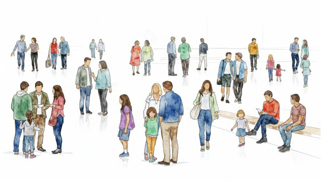 Artistic Watercolor People Set for Architectural Visualization Human Scale Figures PNG Isolated on White Background