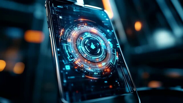 Futuristic smartphone showcasing advanced technology interface