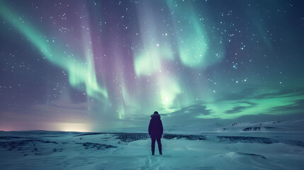 Fototapeta premium A Person Standing on a snow-covered field