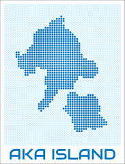 Obraz premium Aka Island digital style map with blue rounded rectangle dots. Japan. Dotted boundary shape. Aka Island blue colored map and title on white background. Awesome Vector Illustration.
