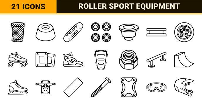 Urban Skating Equipment and Roller Sport Minimalist Monoline Outlines for Technical Design and Extreme Sports Gear Branding Identity