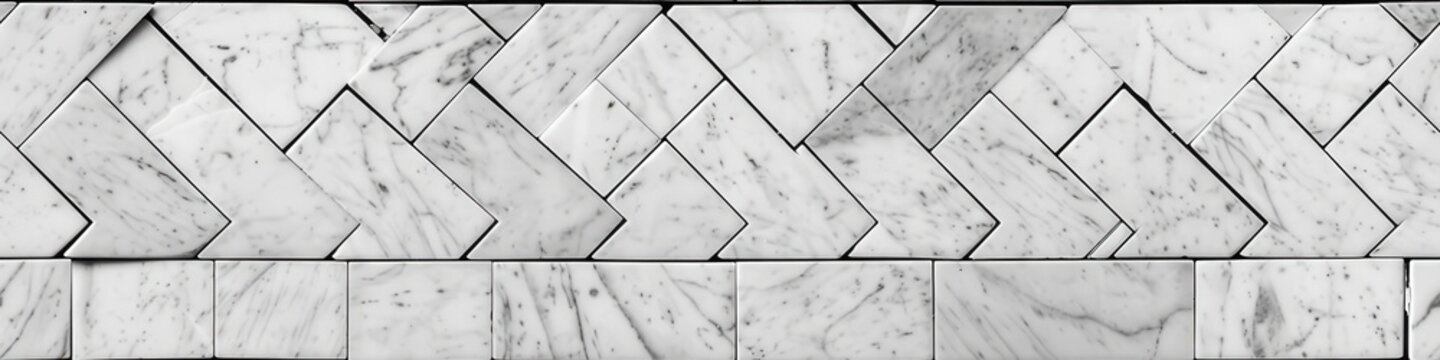 Elegancka mozaika z naturalnego białego marmuru o geometrycznym wzorze zygzaka, idealna jako tło architektoniczne lub tekstura do projekt&oacute;w graficznych.