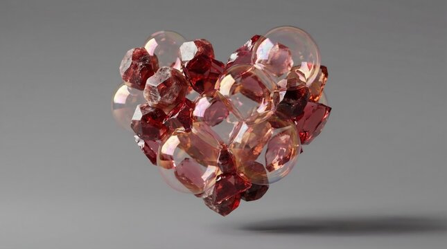 Passionate red ruby gemstone heart with transparent bubbles for luxury valentine gift concept