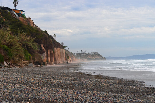 Pebble Beach and Coastal Cliffs at Leucadia Shoreline