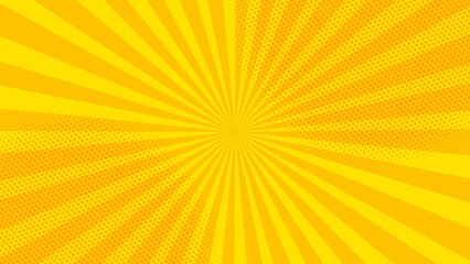 Obraz premium Cute cartoon comic abstract background of yellow gradient sun rays with halftone dot element