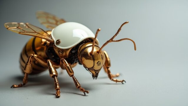 Mechanical white backed bee side view doll image