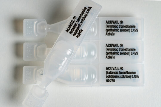 Acuvail, ketorolac tromethamine ophthalmic solution, abbVie, nonsteroidal anti-inflammatory drug NSAID to treat pain inflammation after cataract surgery: Toronto, Ontario, Canada - December 2, 2025