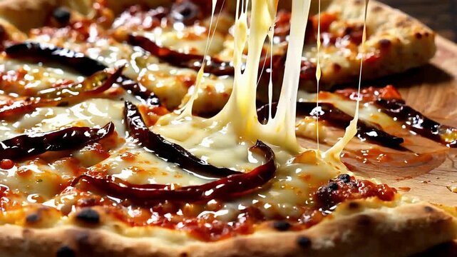 Hot Pizza Slice with Melting Cheese and Toppings