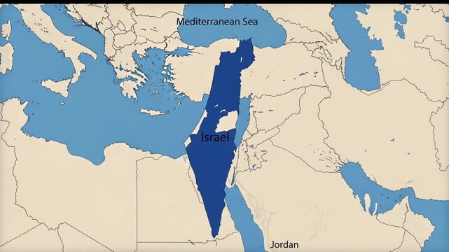 Map of israel highlighting the location and surrounding regions animation loop