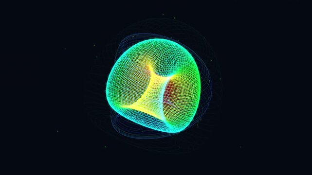 Premium mathematical art seamless loop of a 4D Clifford Torus folding stereographically. Ideal for science visualization, museum productions, and luxury tech backgrounds featuring glowing topology.