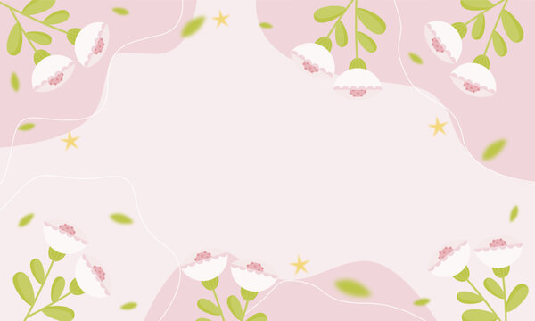Pink Flower background vector. Spring banner with pastel color. Botanical wallpaper.