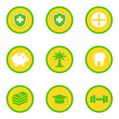Fototapeta premium Comprehensive Insurance Auto Dental Travel Finance Vector Icon Set