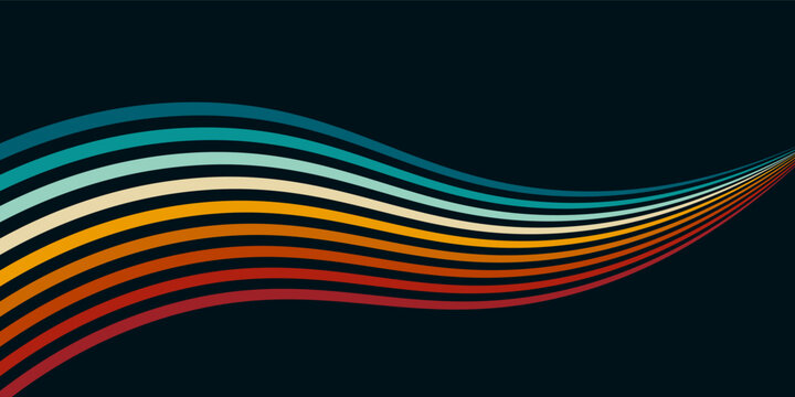 Retrofuturism poster design in trendy retro line style. Modern art poster retro vintage style 70s stripes background template lines shapes vector design.
