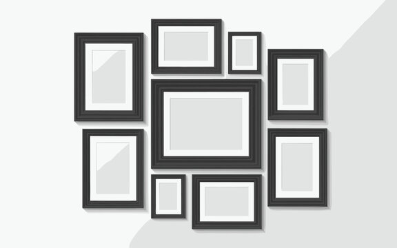 Minimalist Photo Frame Collage Template on Light Background. Contemporary Wall Gallery Frames Collection Clean Design Mockup.
