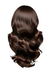 Naklejka premium Long, luxurious, dark brown wavy hair, dynamically styled with zero shadows under high-key studio lighting against a pristine transparent background concept for commercial beauty advertising