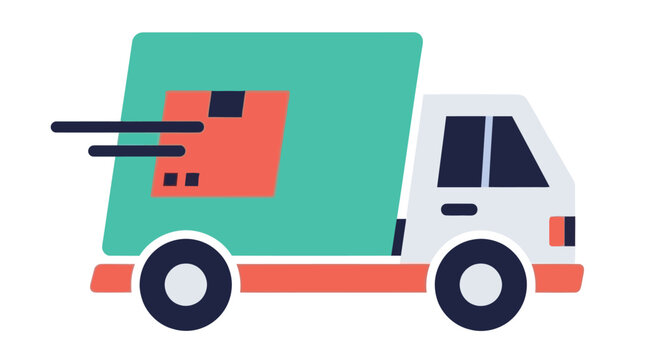 Line art illustration of a delivery truck in a minimalist continuous drawing style