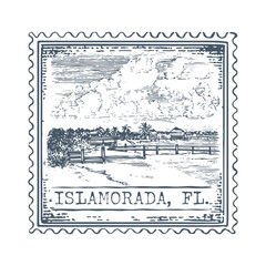 Obraz premium Vintage Postcard with Antique Postage Stamp of Islamorada Florida Keys 