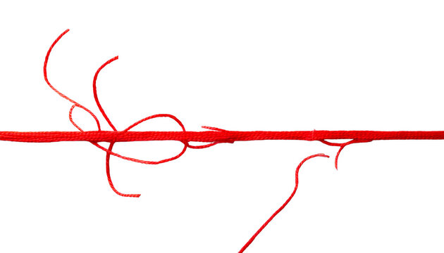 Bright red string isolated PNG, thin thread or twine element on transparent background
