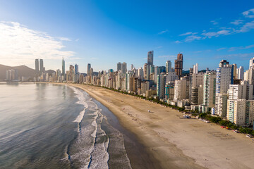 Fototapeta premium Central Beach With Tall Buildings in Front, Balneario Camboriu City, Brazil