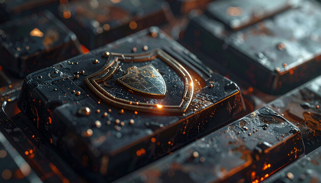 Abstract computer keyboard keys with a shield symbol concept of security