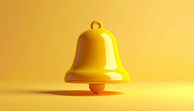 Shiny yellow bell icon isolated on vibrant background with shadow effect