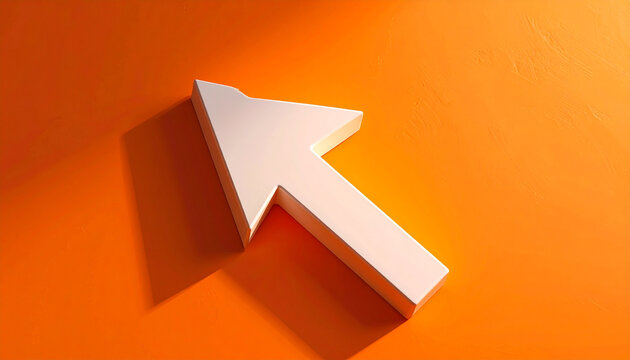 White arrow pointing up on orange background directional symbol