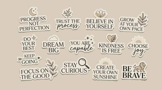 Inspirational Sticker Collection: Growth, Kindness, and Self-Belief