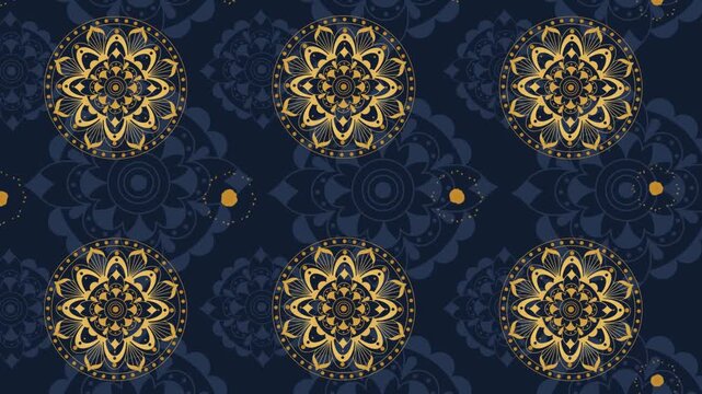 Islamic Geometric Seamless Pattern Gold Mandala Arabic Ornament Luxury Blue Background