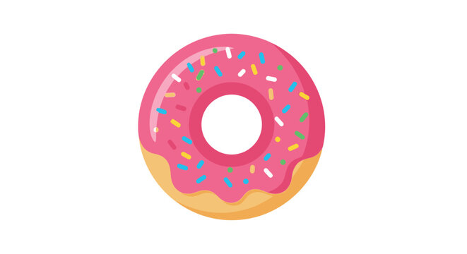 A colorful frosted donut with sprinkles isolated on a white background