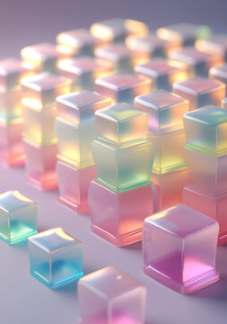Isometric view of a grid of soft jelly cubes