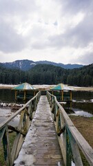 Naklejka premium Khajjiar Lake with frozen ice located at Himachal Pradesh Chamba district also called as Mini Switzerland of India